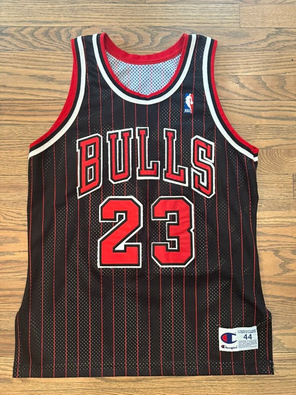 Authentic Champion Jordan Bulls Pinstripe Jersey 44